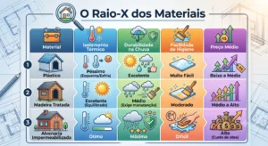 Comparativo prático dos materiais para ajudar você a decidir com base no clima da sua região.