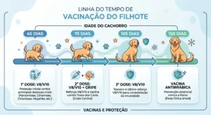 Cronograma básico de vacinação de filhotes: a disciplina nas datas garante a eficácia da imunização.