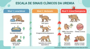 Linha do tempo comportamental dos sintomas da ureia alta em gatos para identificação precoce em casa.